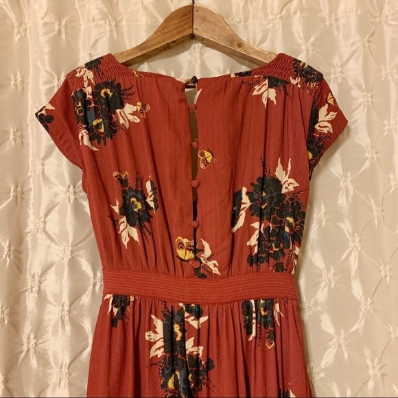 Free People “All I Got” Floral Tiered Pleated Maxi Dress Rust Red - Picture 9 of 16
